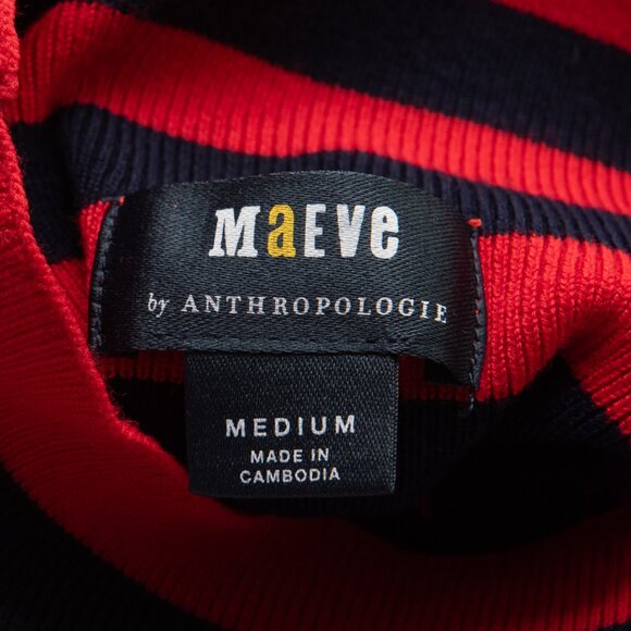 Anthropologie Maeve The Arlowe Bell-Sleeve Sweater Stripe Knit Red Navy Blue Med - Picture 4 of 7